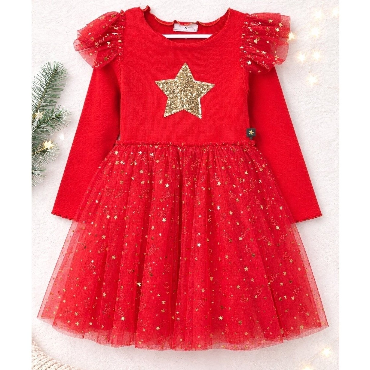 Petite Hailey Tutu Dress Girls 6 Red Excellent Gold Sequin Star Tulle Ruffle